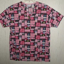 Womens White Swan &quot;Breast Cancer / Pink Ribbons&quot; Print S/S Scrubs Top Size Xs - £12.66 GBP