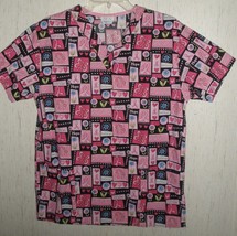 WOMENS White Swan &quot;Breast Cancer / Pink Ribbons&quot; PRINT S/S SCRUBS TOP  S... - $21.69 CAD