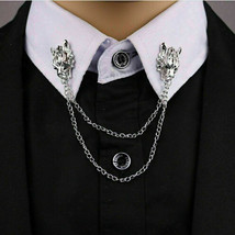 Stunning Silver Plated Vintage Look Authentic Wolf Collar Chain Brooch Pin Z30 - £14.57 GBP