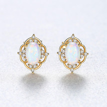 S925 Silver Earrings Opal Opal Zircon Stud Earrings - £17.53 GBP