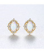 S925 Silver Earrings Opal Opal Zircon Stud Earrings - £17.36 GBP