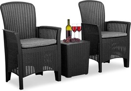 Serenelife 3 Pieces Outdoor Wicker Patio Furniture Modern Rattan, Off Black - £125.45 GBP