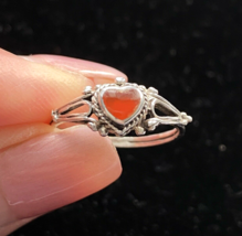 Delicate Carnelian Heart Sterling Silver Ladies Ring Size 5.5 - £29.85 GBP