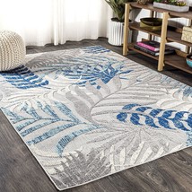 The Jonathan Y Amc100A-8 Tropics Palm Leaves Indoor Outdoor Area-Rug, Gray/Blue. - £125.41 GBP