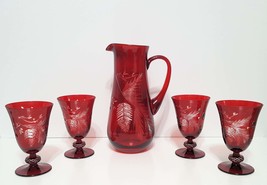 NEW Williams Sonoma Red Pinecone Pitcher and Set of 4 Red Pinecone Goblets - £231.27 GBP