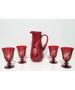 NEW Williams Sonoma Red Pinecone Pitcher and Set of 4 Red Pinecone Goblets - £229.13 GBP