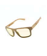 Curved wooden sunglasses with yellow lenses, good for foggy daylight conditions. - $139.90