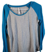 Fabletics Tee Shirt Top Womens Large Blue Gray Knit Cotton Long Sleeve Pullover - £11.46 GBP