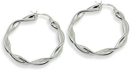 Womens Sterling Silver High Polished Twist Round Click-Top Hoop Earrings 3x30mm - £46.18 GBP