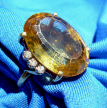 Vintage Citrine Diamond Engagement Ring Signed Solid 18k Gold Cocktail Statement - £4,112.45 GBP