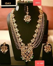 Gold Plated Bridal Ethnic Necklace Earrings Tikka Kundan Bollywood Jewelry Set A - £55.97 GBP
