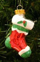 Hand Blown Mercury Style Hand Painted Red Christmas Stocking Christmas Ornament - £8.02 GBP