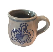 1993 Hand Thrown Mug Gray Blue Heart Pottery Country 6 oz. Cottage Core - $21.49