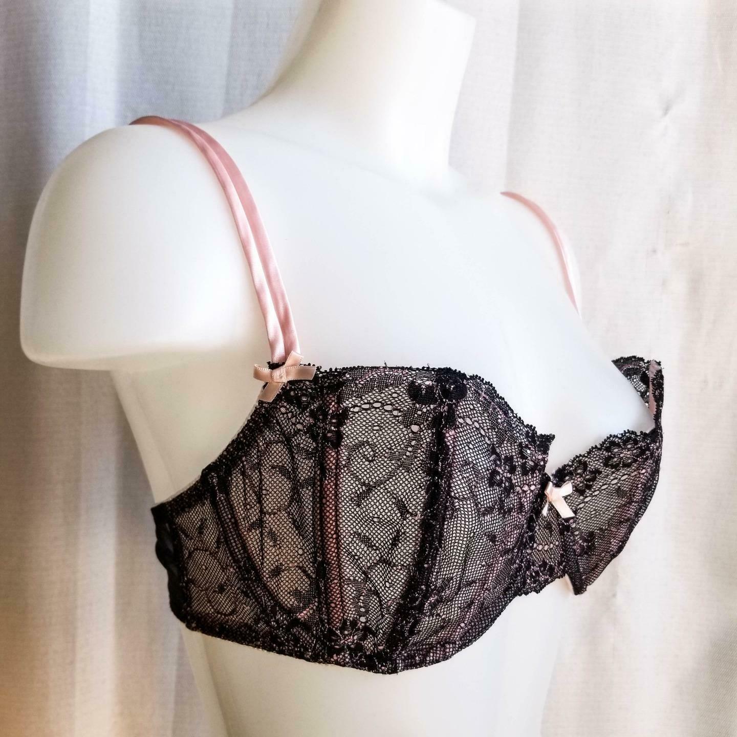 Victoria's Secret 36D Vintage Sexy Unlined Bra Black Sheer Lace - Pink -  Boning