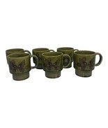 Set of 6 Vintage 70s Kitschy Butterfly Ceramic Stacking Mugs Avocado Gre... - $68.38 CAD
