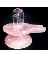 Natural Sphatik Shivling with in Rose Quartz Yoni Base - 1401 gms - $10,401.27 MXN
