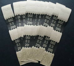 10 - Black $200 Cash Money Self-Sealing Straps Tan Saw Tooth Currency Bands - £1.01 GBP