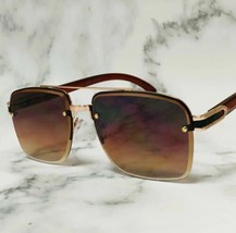 Men&#39;s Classy Elegant Sophisticated Sun Glasses Gold Faux Wooden Frame Honey Lens - £13.09 GBP