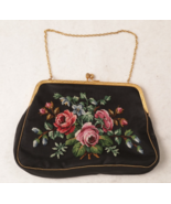 Petit Point Needlepoint Purse Floral Roses Goldtone Frame VTG Looks Unworn - €29,89 EUR