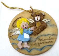 Angel Girl Teddy Bear Christmas Ornament Friends are Forever Resin 1990 Vintage - £9.51 GBP