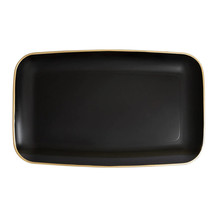18&quot; Disposable Rectangular Black Plastic Serving Plates with Gold Rim 4pack - £23.51 GBP