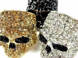 Brand Skull Rings for Men Rock Punk Unisex Crystal Black/Gold Color Biker Ring M - £3.65 GBP