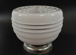 Art Deco Glass Globe Shade White Clear Ceiling Mount Saturn Rings Light Fixture - £45.65 GBP