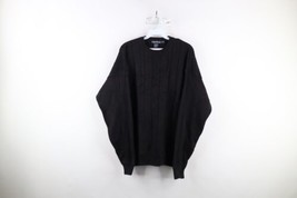 Vintage 90s Nautica Mens Medium Faded Cotton Cable Knit Crewneck Sweater Black - £47.33 GBP