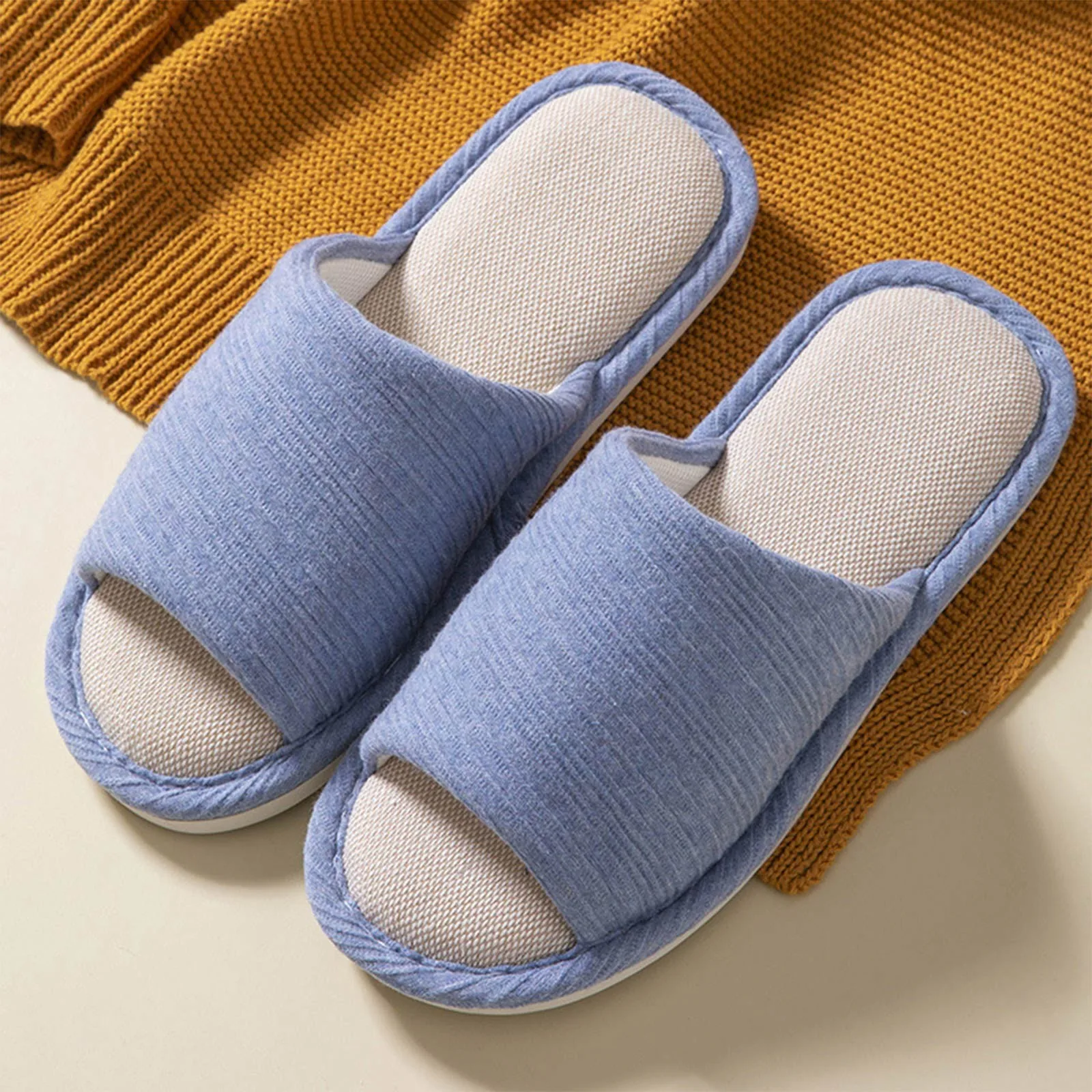 Home Anti-slip Flax Linen Soft Flat House Bedroom Indoor Slippers Fashion Men&#39;s  - £43.93 GBP