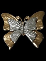 Vtg Premier Designs Gold &amp;  Silver Tone Double Butterfly Pin Brooch  - £9.80 GBP