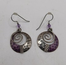Silver Forest Earrings Dangle Made in USA Silver Purple Spiral w/Bead - €25,93 EUR