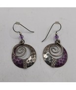 Silver Forest Earrings Dangle Made in USA Silver Purple Spiral w/Bead - €25,76 EUR