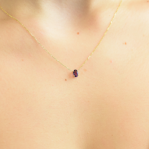 Amethyst necklace 14 k gold oval genuine amethyst necklace February birthstone - £154.53 GBP