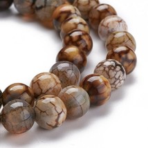 10 Crackle Agate Gemstone Beads Striped Brown Mix Jewelry Supplies 8mm - £4.16 GBP