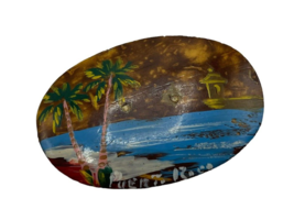 Vintage 1970&#39;s Puerto Rico Hand Painted Pin Button Beach Oval Wood Souvenir 2&quot; - £10.22 GBP