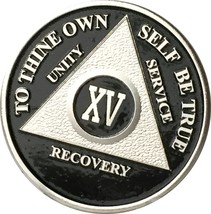 Black &amp; Silver Plated 15 Year AA Alcoholics Anonymous Sobriety Medallion... - £14.60 GBP