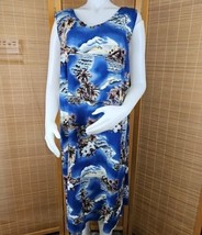 Hilo Hattie Hawaiian Dress Womens Size 1X Blue Ukulele Volcano Sleeveles... - $28.91 CAD