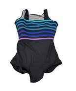 Longitude Womens 18W Black One-Piece Swimsuit With Multicolor Stripes &amp; ... - $33.60