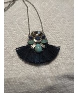Vintage Necklace with Tassel and Multi Blue Tone Stones Pendant Silver Tone - $27.68 CAD