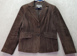Ann Taylor Blazer Jacket Womens Petite 8 Brown Leather Notch Collar Button Front - £25.36 GBP
