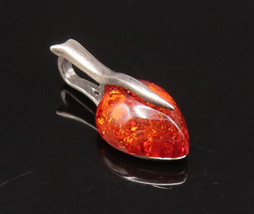 925 Sterling Silver - Vintage Swirl Detail Baltic Amber Drop Pendant - PT21660 - £22.70 GBP