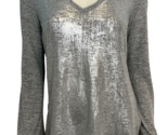Seven7 Women&#39;s Long Sleeve Slub Tee Shirt Metallic Silver Medium - $16.14