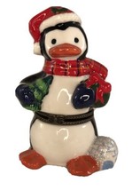 Christmas Figurine Trinket Treasure Box Ceramic Porcelain+surprise Penguin - £7.86 GBP