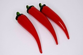 Set of 3 Vintage Murano Style Hand Blown Glass Red Chili Peppers Art Glass - $17.81