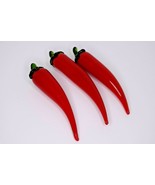Set of 3 Vintage Murano Style Hand Blown Glass Red Chili Peppers Art Glass - $335.93 MXN