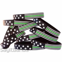 100 US Flag Stars and Stripes Wristband Featuring Thin GREEN Line USA Bracelets - £38.67 GBP