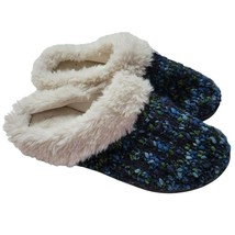 Isotoner Slippers Blue Green Knit Fluffy Fuzzy Faux Fur Womens 8.5 - £9.10 GBP