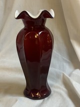 Vintage Ruby Red Art Glass Cased Octagon Ruffle Vase - £22.37 GBP