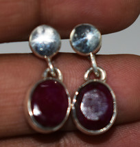 925 Sterling Silver Ruby Gemstone Artisan Dangle Earrings Women ES1274 - £41.84 GBP
