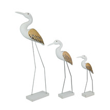 Set of 3 Hand Carved White Painted Wood Bird Statues Coastal Décor Sculptures - £44.12 GBP